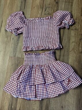 Cecil And Lou  2-Piece Alabama, Crimson Tide, Gingham Smock Set, Roll Tide 4T